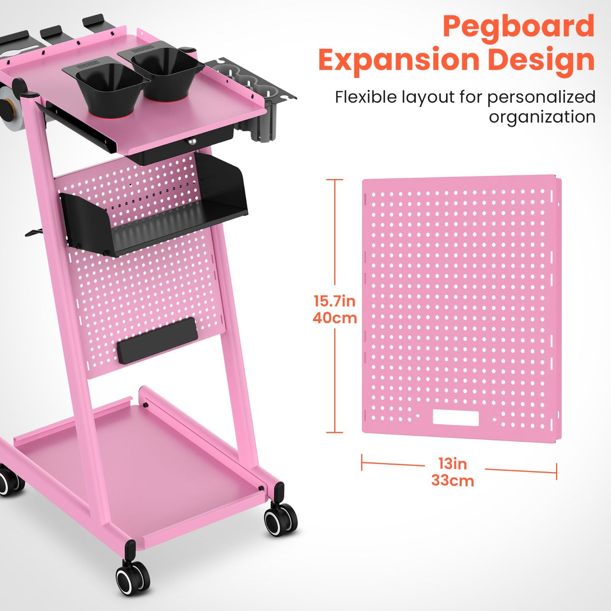 Metal Salon Trolley Cart with Drawer for Hairdressing Beauty Tattoo Pink