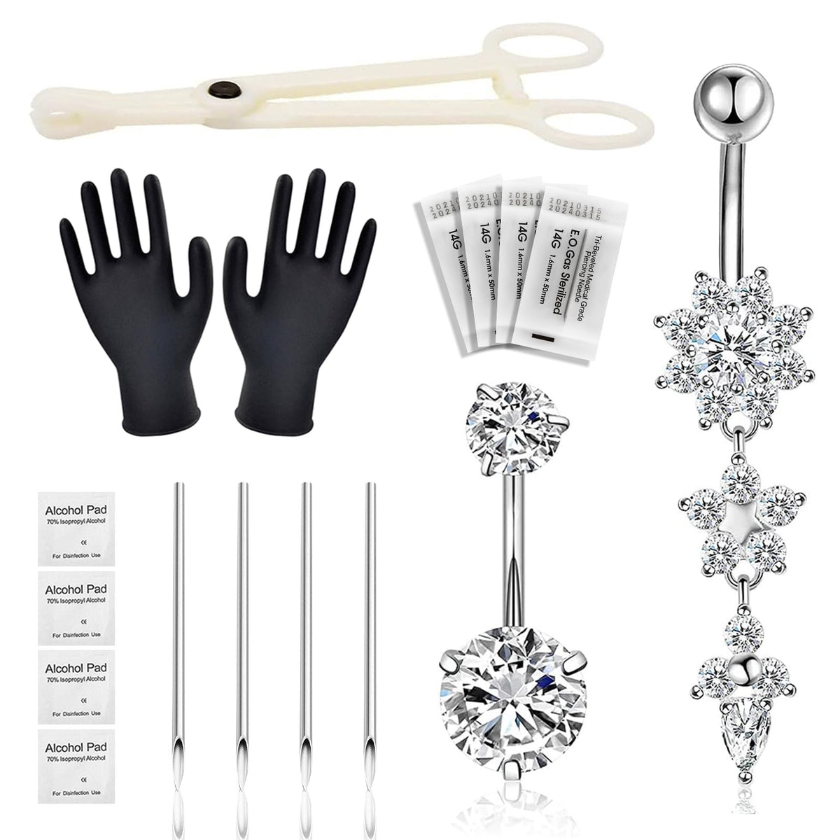 Belly Piercing Kit 13Pcs - 14G Stainless Steel Tools for DIY Body Jewelry
