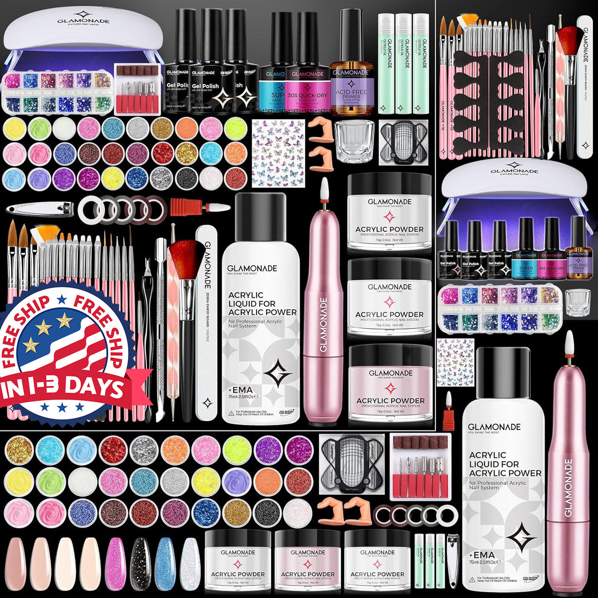 Professional Acrylic Nail Kit with Gel Polishes and Tools - Beginners & Salon Use