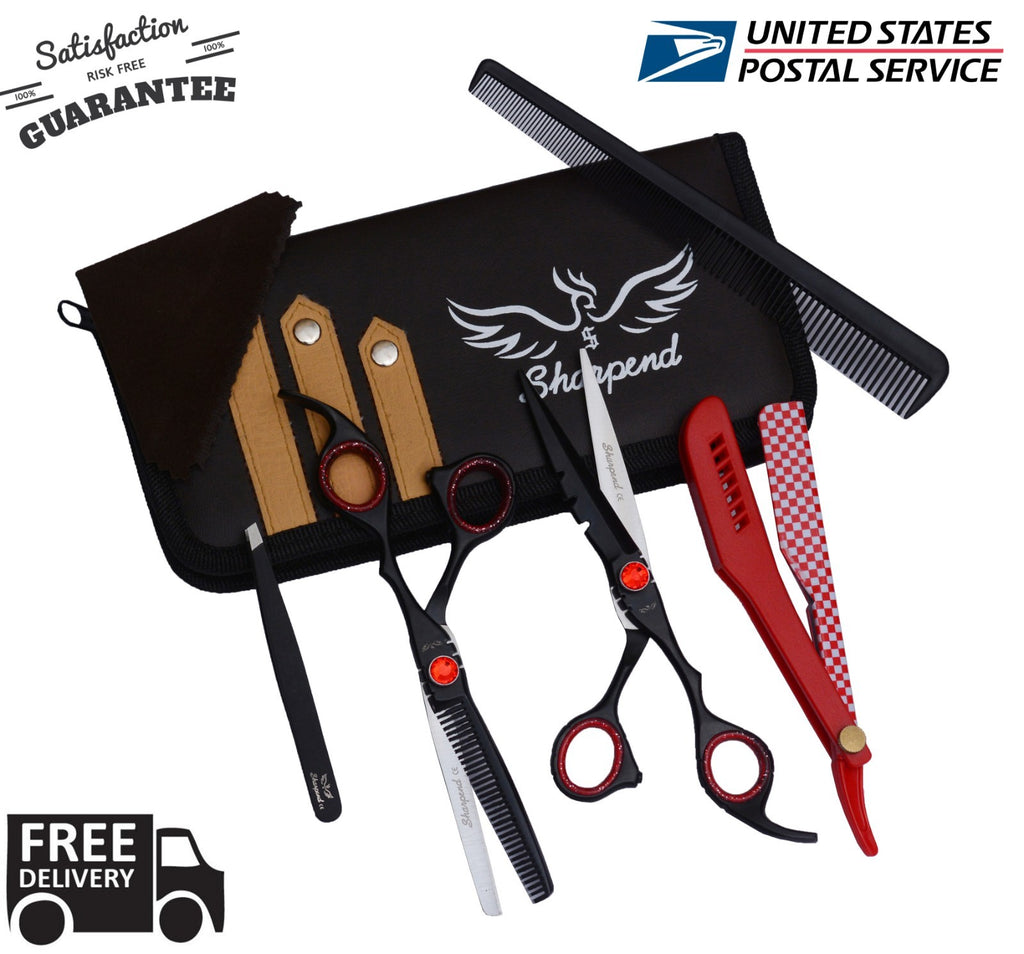 Professional Hairdressing Scissors Set with Thinning Shears and Razor - 6.5 Inches