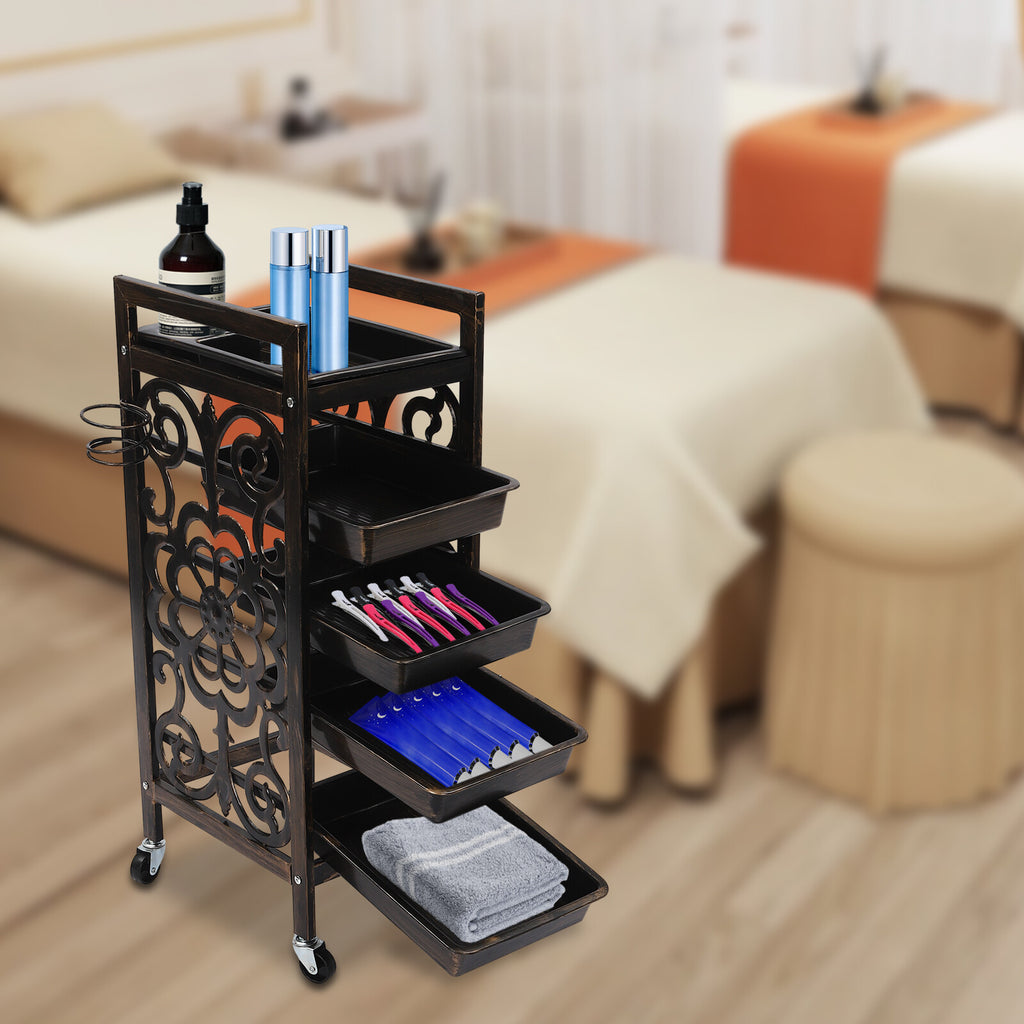 Salon Rolling Storage Trolley with 5 Shelves & Vintage Design