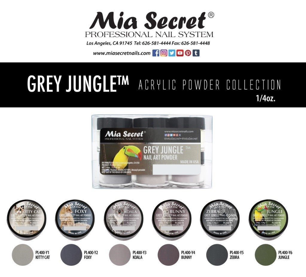 Professional Nail Art Acrylic Powder Set - 6 Colors Gray Jungle