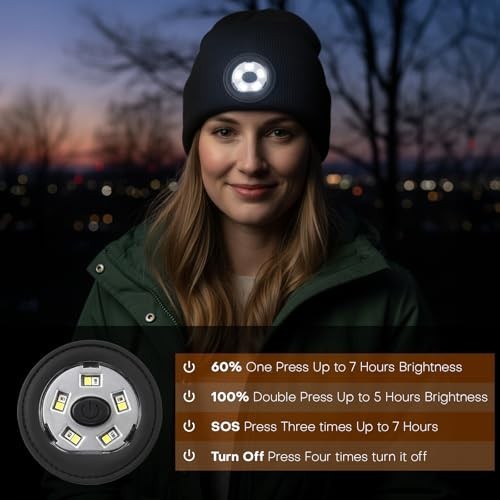 Unisex USB-C Rechargeable LED Beanie with Light for Outdoor Activities
