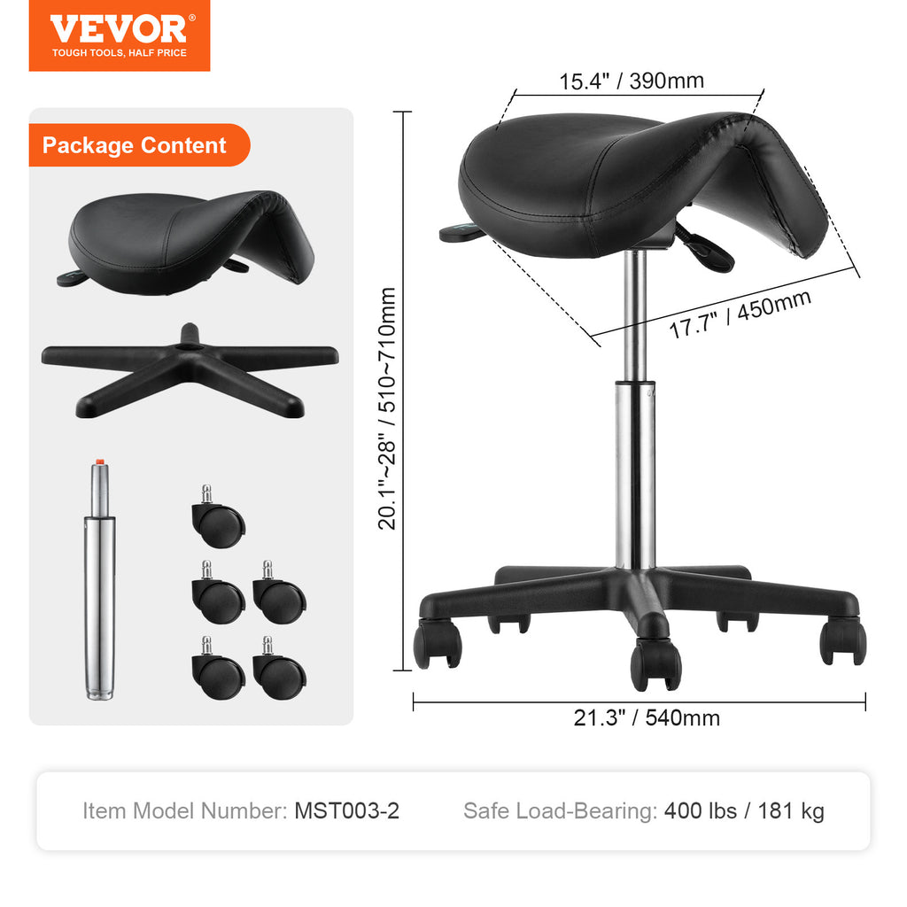 Ergonomic Saddle Stool with Wheels - Adjustable Height & PU Leather Seat