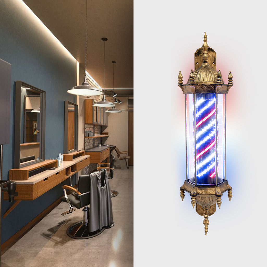 Vintage Barber Pole LED Light Rotating Sign Wall Mount for Hair Salons