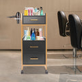 Mobile Salon Storage Cart with 3 Drawers and Hair Dryer Holder - Gold & Black