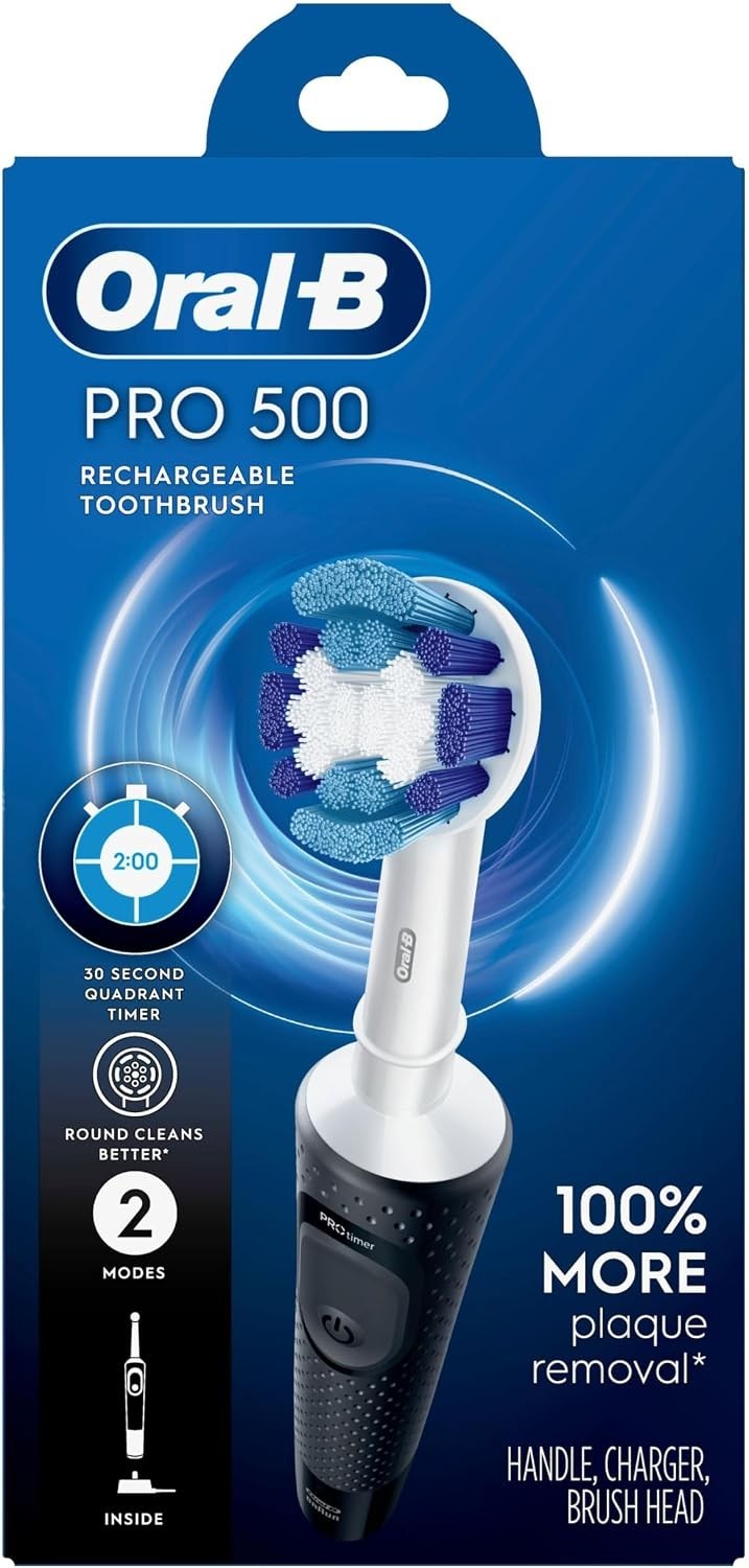 Rechargeable Electric Toothbrush with Timer & Replacement Head - Black