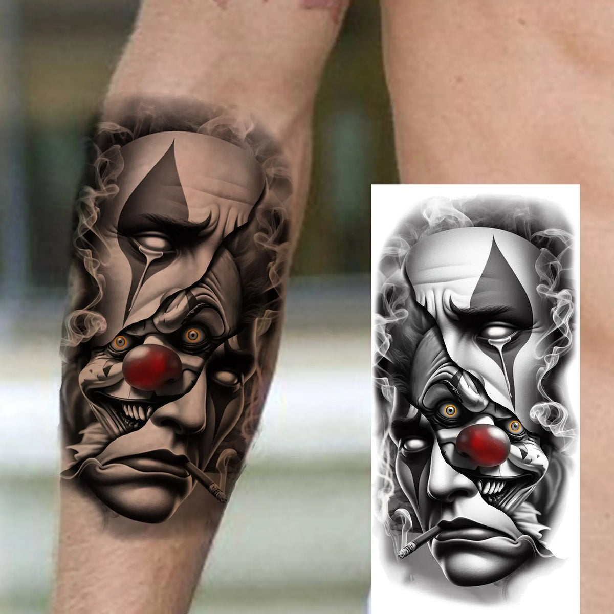 Waterproof Temporary Tattoo Sticker - Evil Joker Face, Long Lasting Realistic Design
