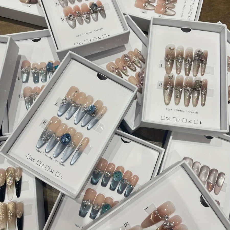 Handmade Press-On Nails Set 100pcs - Mix of 10 Paris Style Fake Nails
