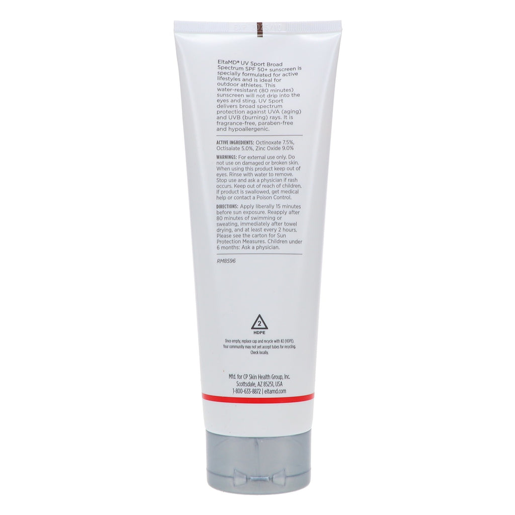 EltaMD UV Sport Broad Spectrum SPF 50+ Body Sunscreen 8 oz - Water-Resistant, Organic Formula