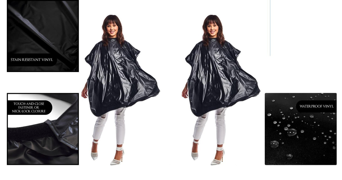 Waterproof Salon Shampoo Cape - Stain Resistant Vinyl, Black, 36x54 Inches