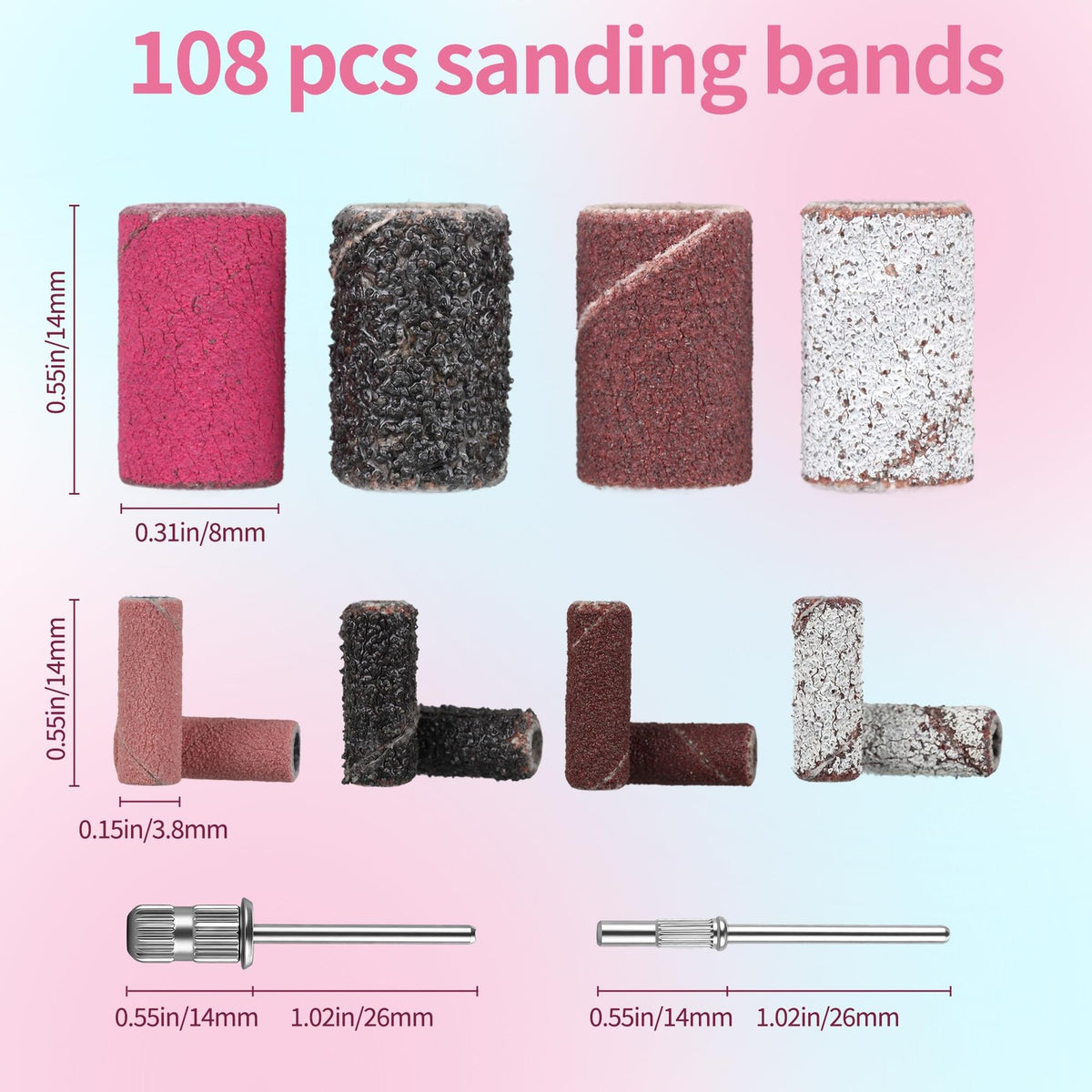 Nail Drill Sanding Bands Set 108pcs with 4 Grits for Manicure Pedicure
