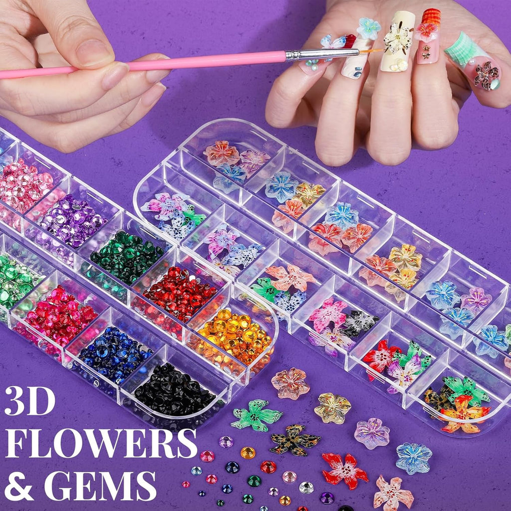 Complete Nail Art Kit with Brushes Rhinestones Charms Stickers for DIY Manicure