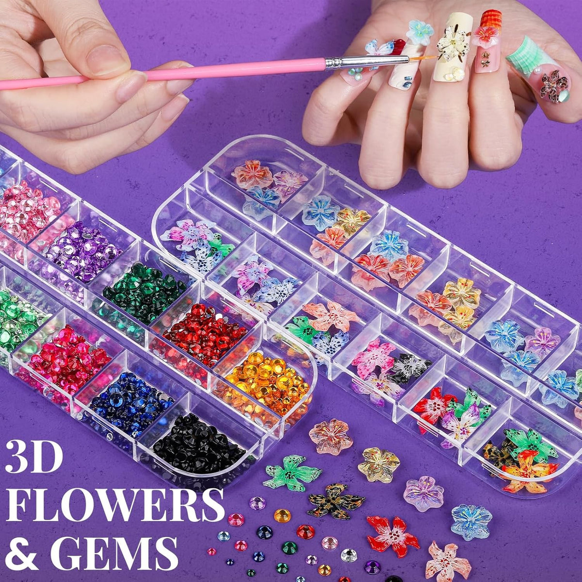 Complete Nail Art Kit with Brushes Rhinestones Charms Stickers for DIY Manicure