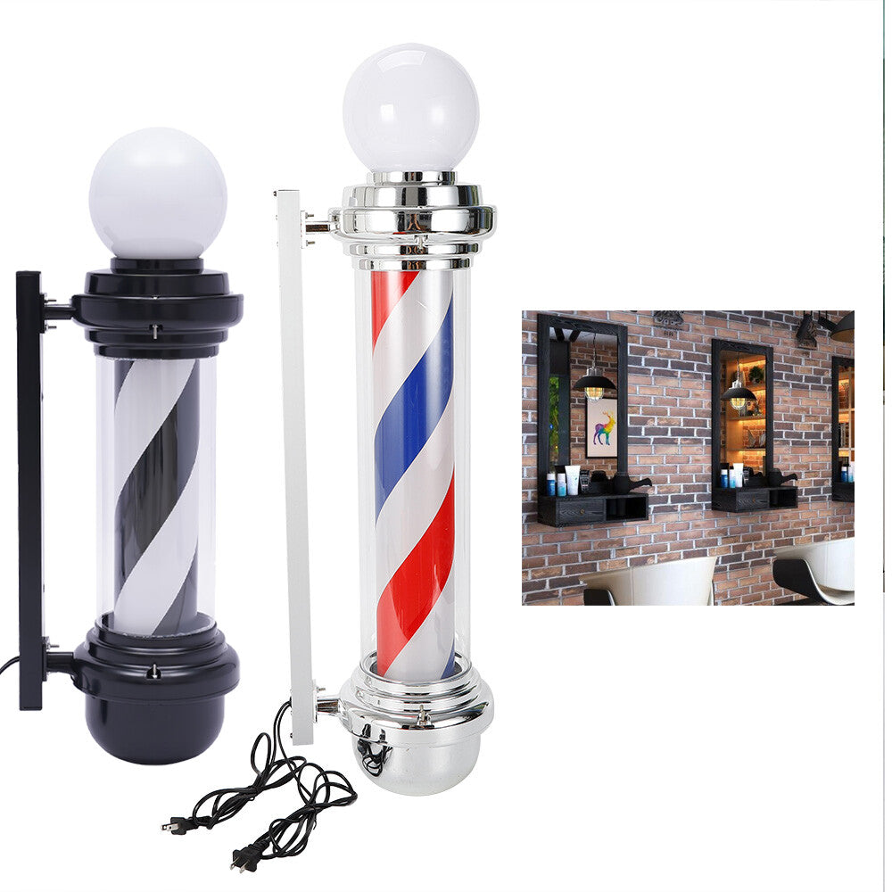 Black & White Rotating LED Barber Pole Light Wall Sign 20W Waterproof 27in