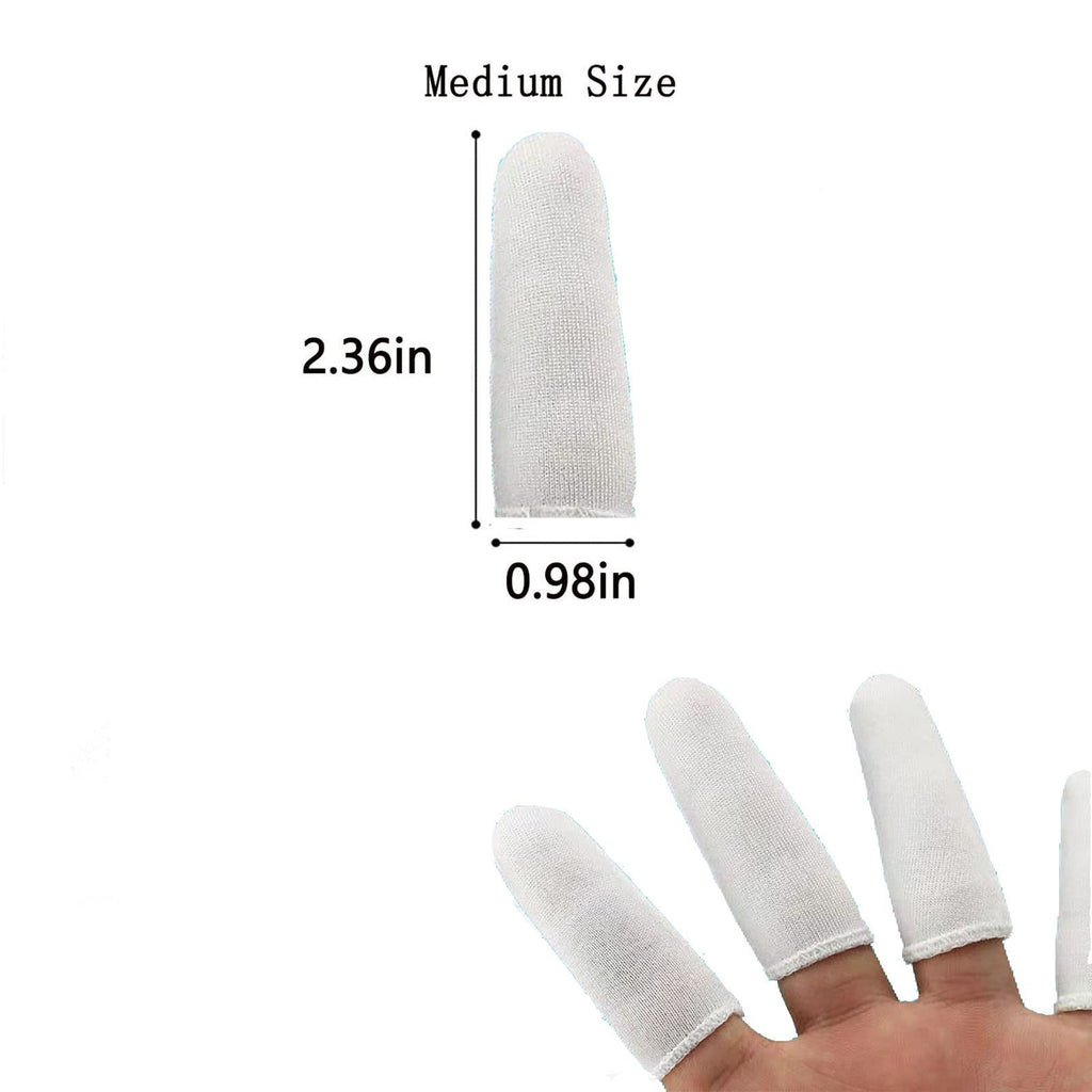 Cotton Finger Cots 200 Pack, Reusable Skin-Friendly Finger Sleeves with Elastic Rings