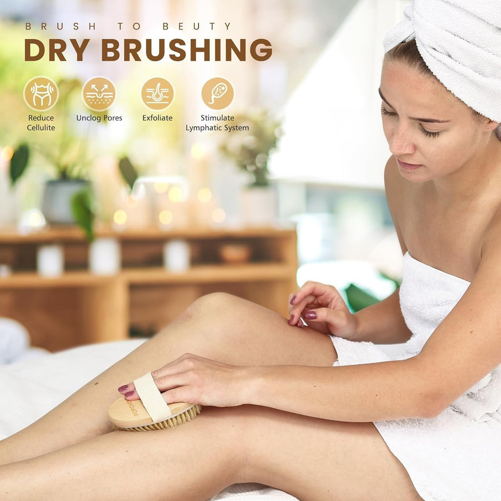 Lymphatic Drainage Dry Body Brush with Natural Boar Bristles and Wooden Handle