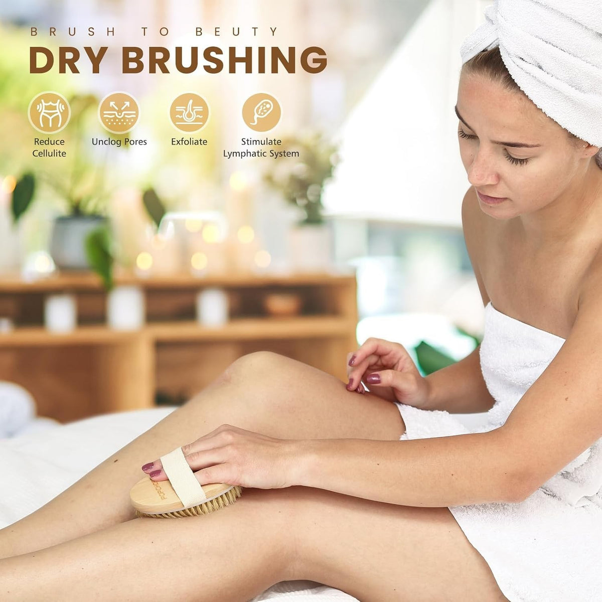 Lymphatic Drainage Dry Body Brush with Natural Boar Bristles and Wooden Handle
