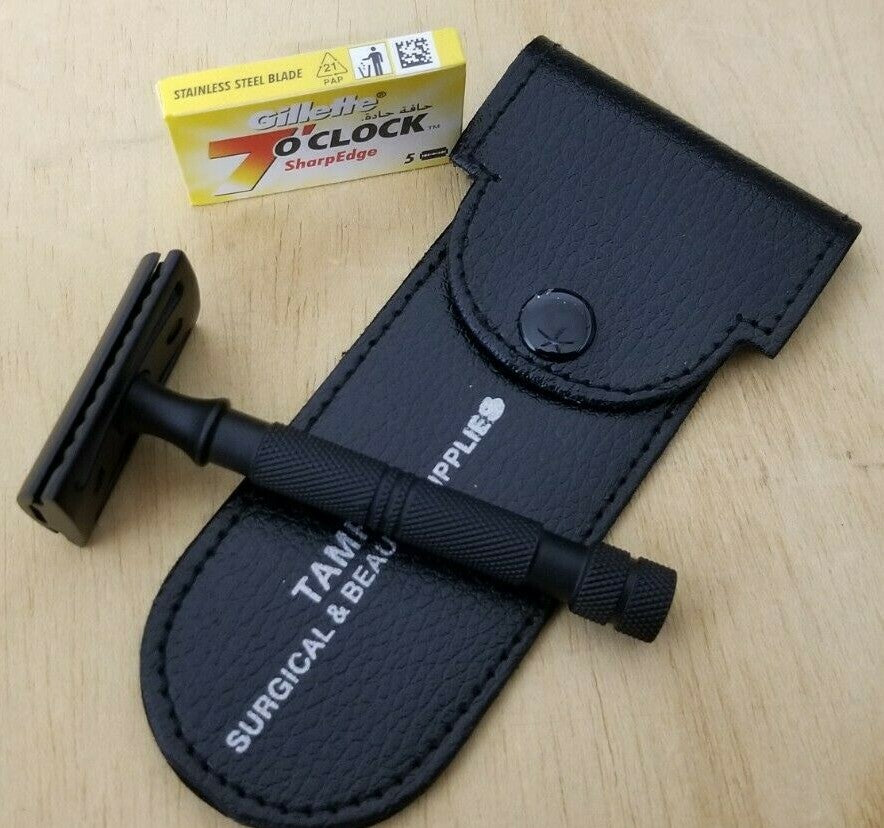 Safety Razor Double Edge Shaving Kit with Steel Handle & Blades Travel Set