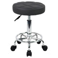 Adjustable Rolling Stool with Footrest - PU Leather Seat, Height 25.2 Inches, Grey