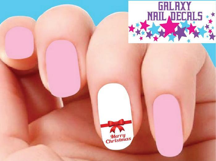 Holiday Merry Christmas Red Bow Waterslide Nail Decals - Set of 20