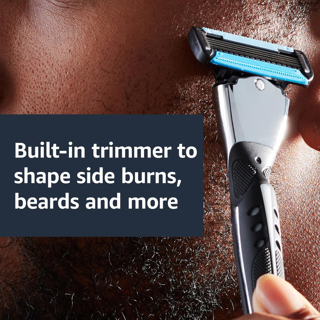 Men's 5-Blade Razor with Pivoting Handle & Refill Cartridges, Black