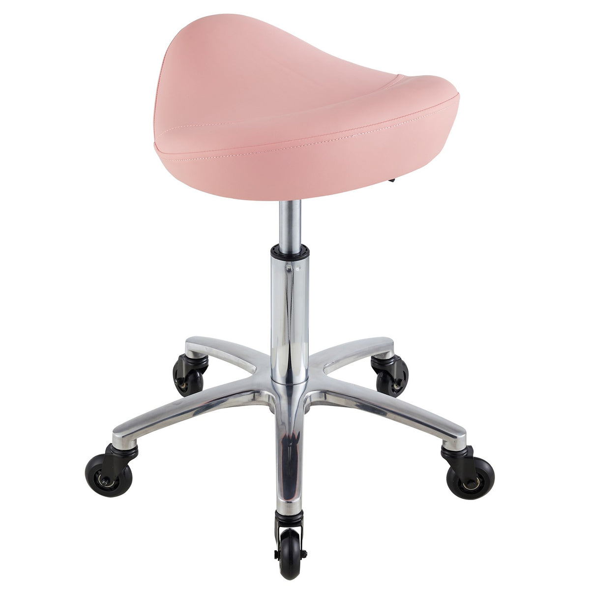 Pink Saddle Salon Stool with Hydraulic Height Adjustment and 360° Swivel
