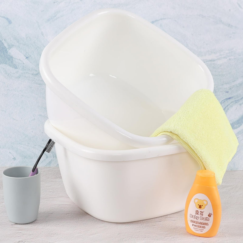 Large Plastic Deep Wash Basin 18 Quart Square Dishpan Set - White