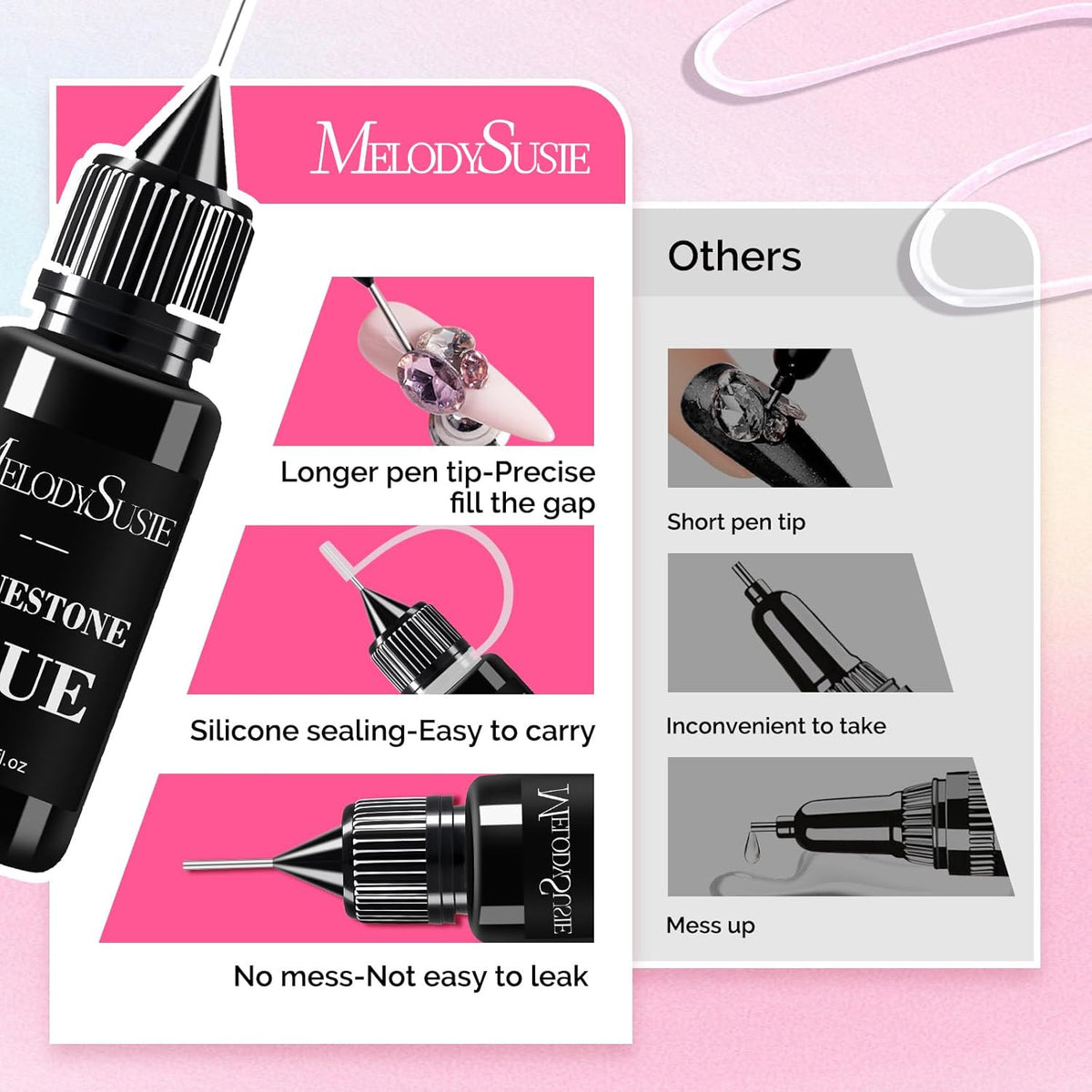Nail Rhinestone Glue for 3D Nail Art - Strong Adhesive for Gem & Jewel Fixing