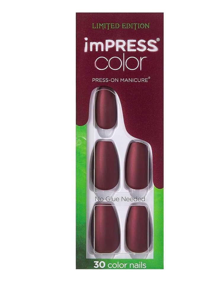 Matte Burgundy Wine Press-On Nails - Medium Length Coffin Shape, No Glue Needed