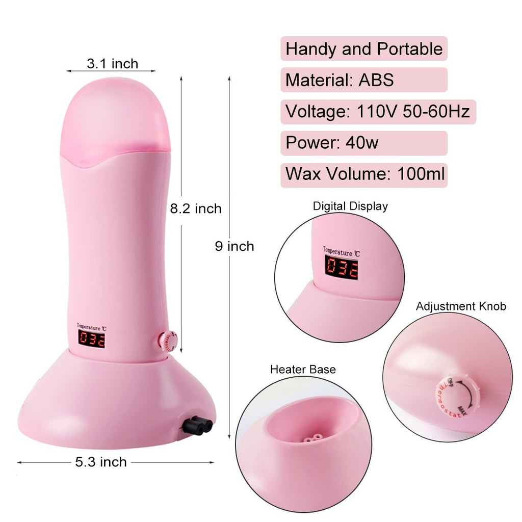 Waxing Kit with Roll-On Depilatory Wax Heater & Cartridges for Hair Removal