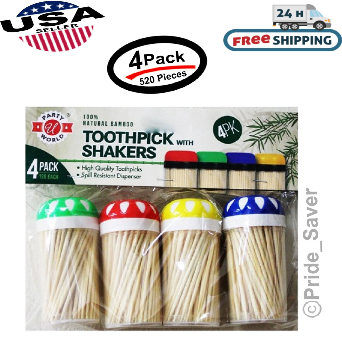Eco-Friendly Bamboo Toothpicks with Spill-Resistant Shakers - 520 Pieces Set