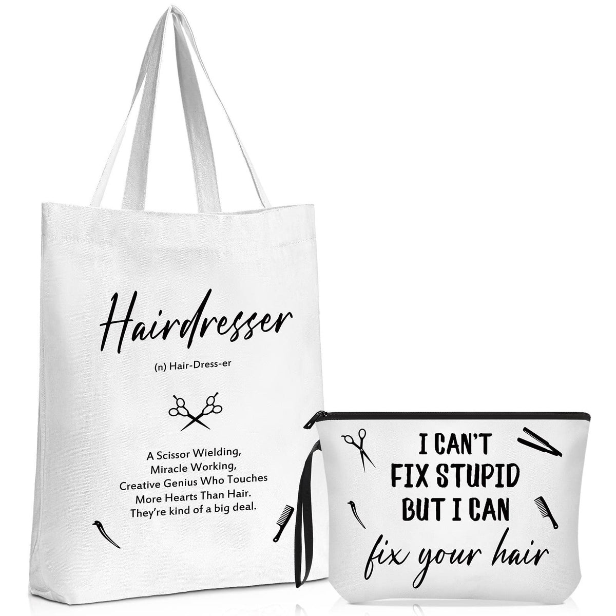 Hairdresser Gift Set - Canvas Tote Bag & Makeup Bag for Stylist