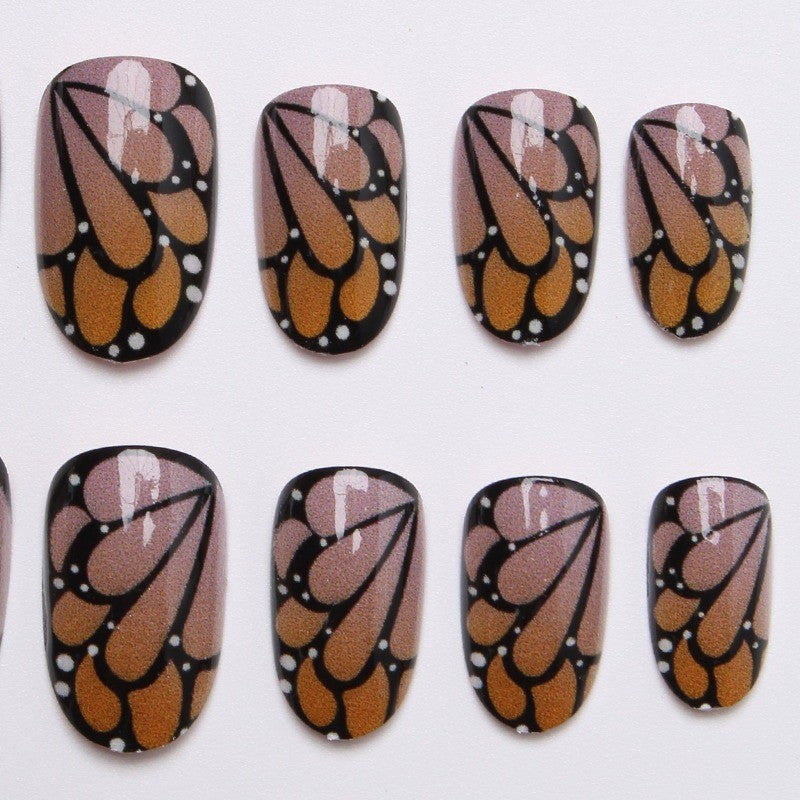 48 Pcs Gradient Butterfly Wing Almond Press-On Nails Fairy Nude Fake Nails