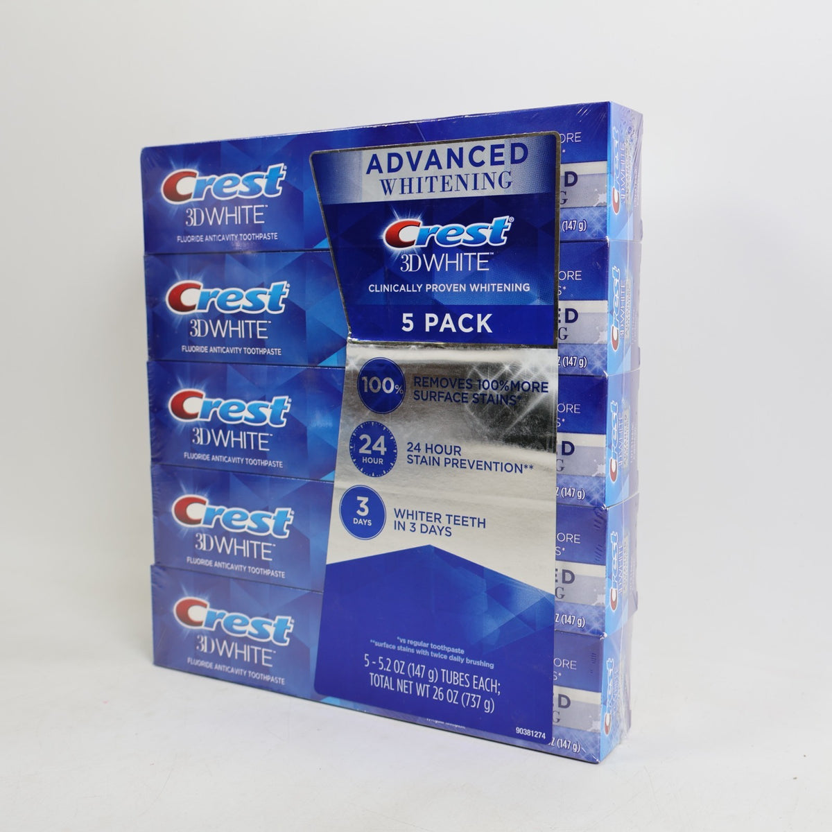 Whitening Toothpaste Pack of 5 - Crest 3D White Advanced 5.2 oz