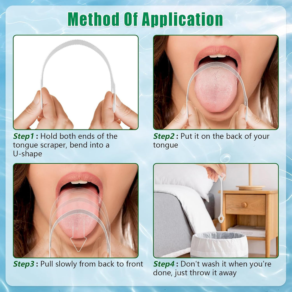 Disposable Tongue Scraper Pack - No Wash Plastic Oral Cleaners for Adults & Kids