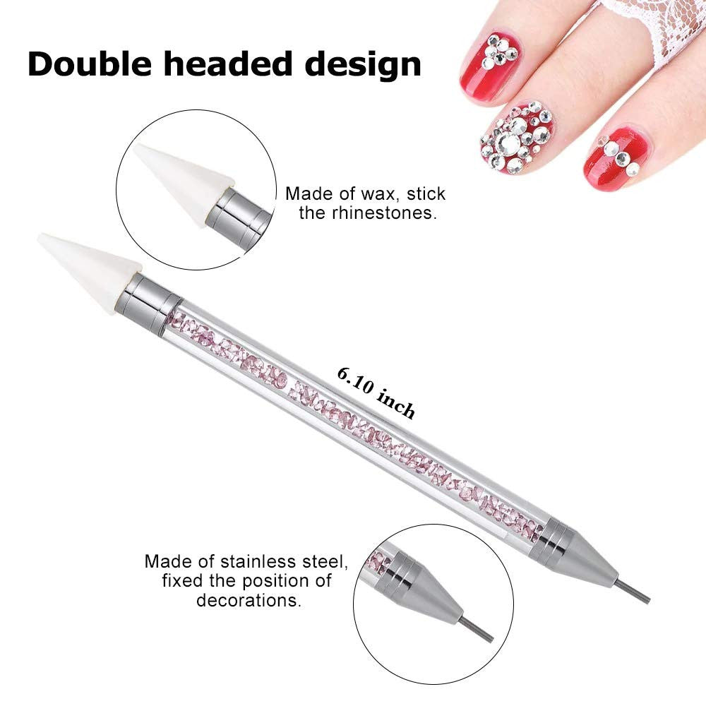 Dual-Ended Nail Rhinestone Picker & Dotting Tool with Extra Wax Heads