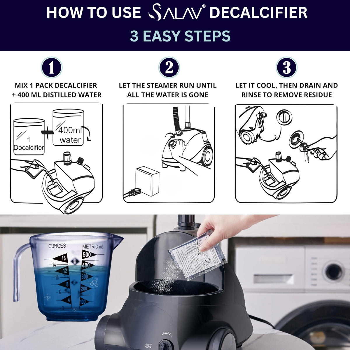 Garment Steamer Descaling Solution - Eco-Friendly Decalcifier Pack of 5