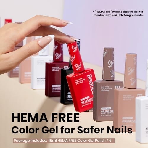 6-Color HEMA-Free Gel Nail Polish Set - Long-Lasting, Vibrant Colors