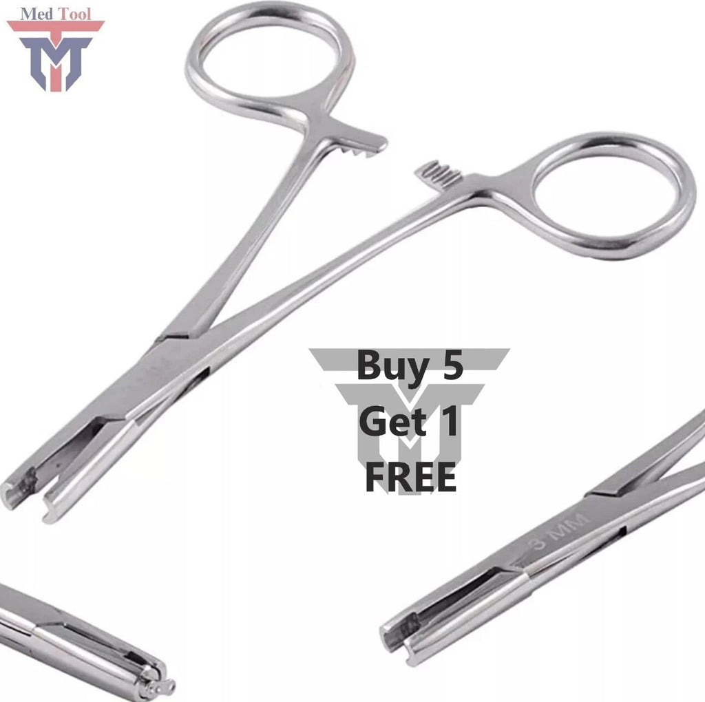 5.5in Micro Dermal Anchor Tube Insertion Hemostat Forceps - 3mm Hole Piercing Tool
