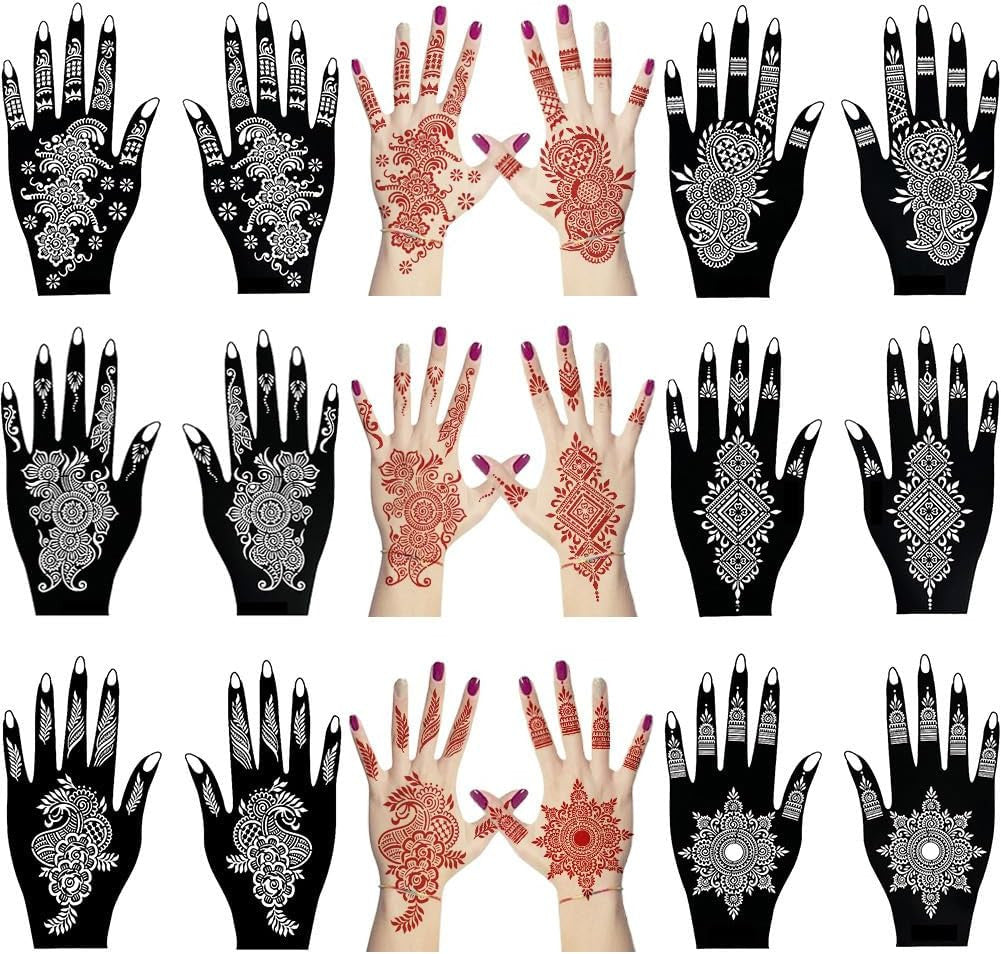 Henna Tattoo Stencil Kit for Hands and Arms - 12 Sheets