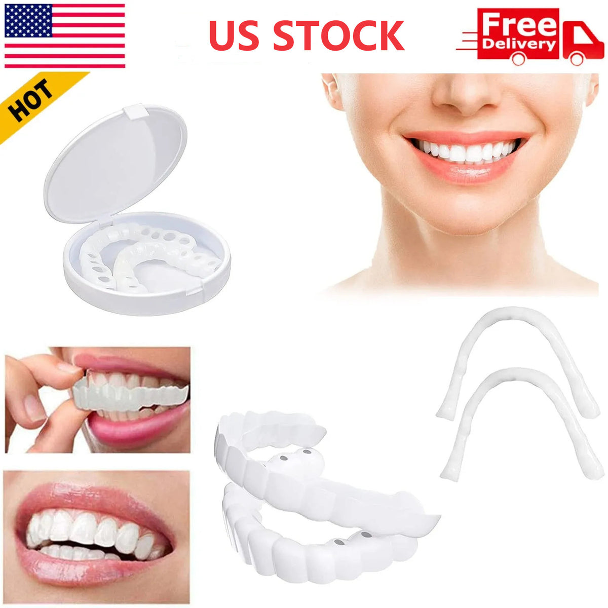 Snap-On Upper and Lower Dental Veneers Teeth Cover Set for Adults