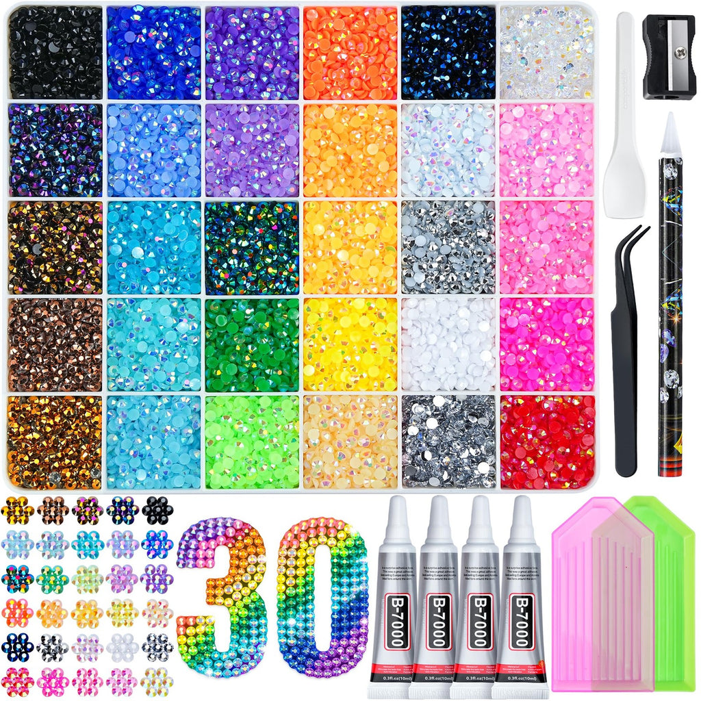 Resin Rhinestones Kit 40000 Pcs with Adhesive and Tools for DIY Crafts