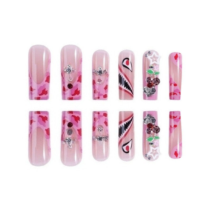 48pcs Y2K Powder Camouflage Devil Eye False Nails - Long Press-On Manicure