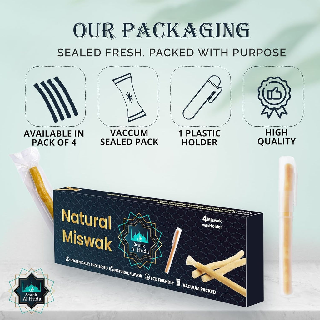 Natural Chewing Miswak Sticks with Holder - Oral Hygiene, Fresh Breath, Tartar Prevention