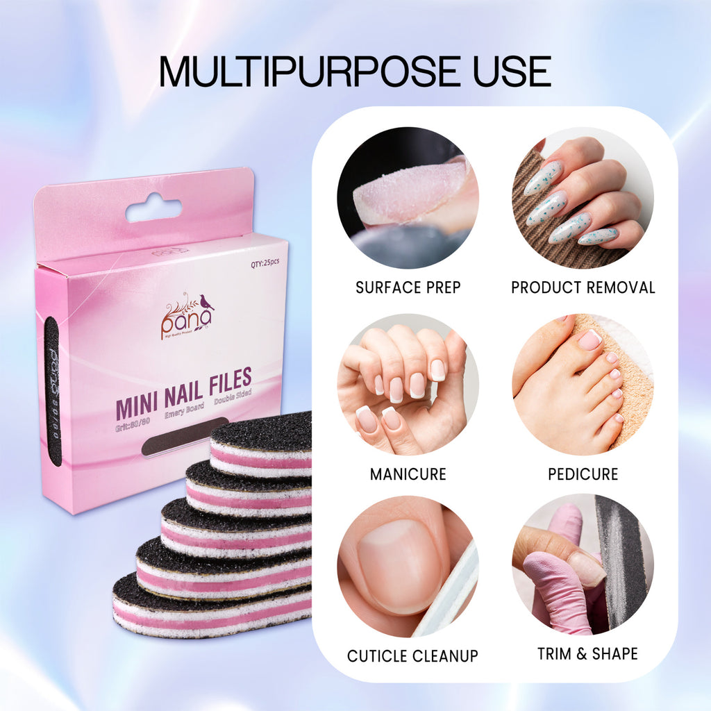 Mini Double-Sided Nail Files Set for Manicures & Nail Prep - Reusable Emery Boards
