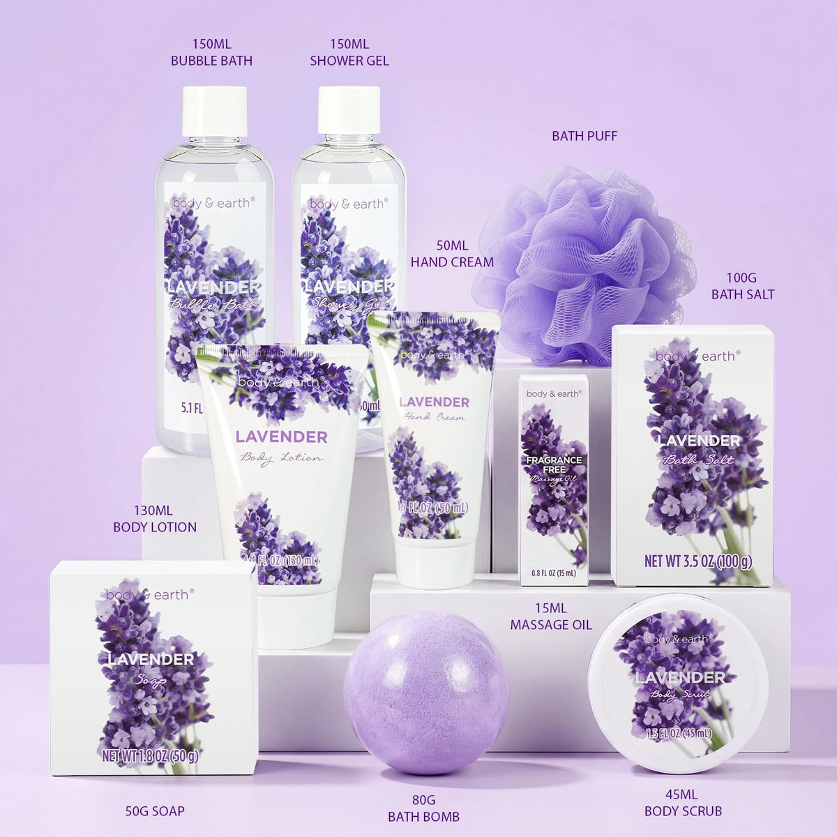 Lavender Spa Gift Set with Bath & Body Products - 11 Pieces for Women