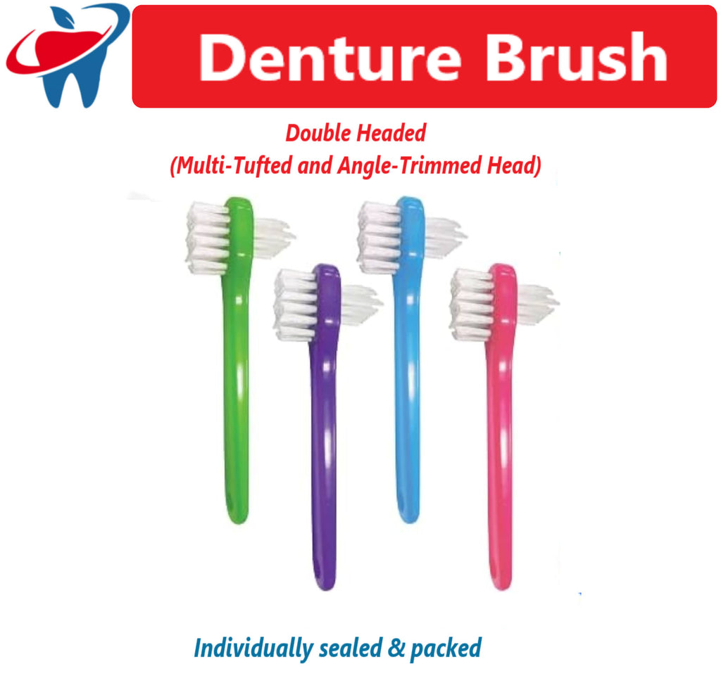 Double-Headed Denture Brush Set Assorted Sizes - Multi-Tufted & Angle Trimmed