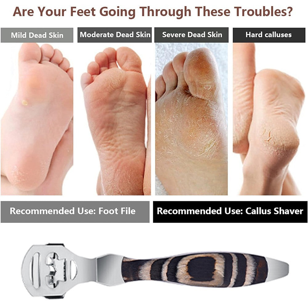 Pedicure Foot File Kit with Callus Remover & 20 Blades - Heel Scraper for Smooth Feet