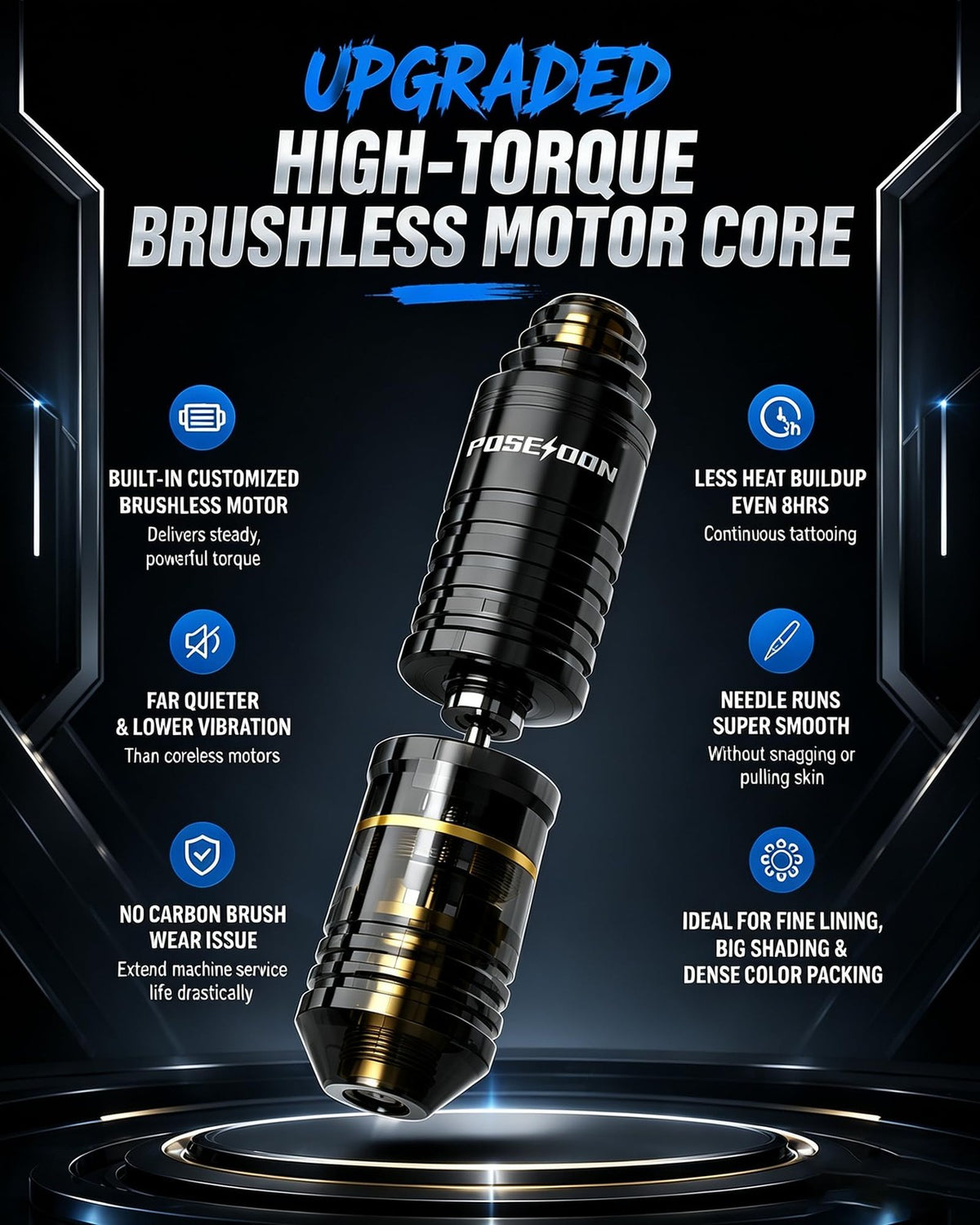 Poseidon Wireless Tattoo Pen Kit with 2 Batteries for Beginners